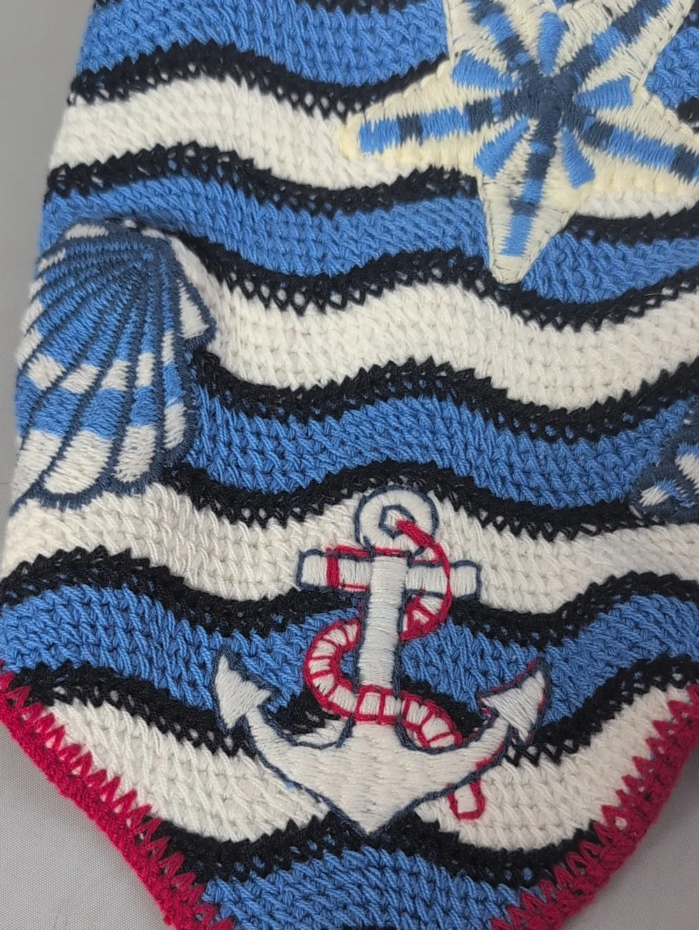 Piper K Red, White, Blue Nautical Crocheted Head Scarf